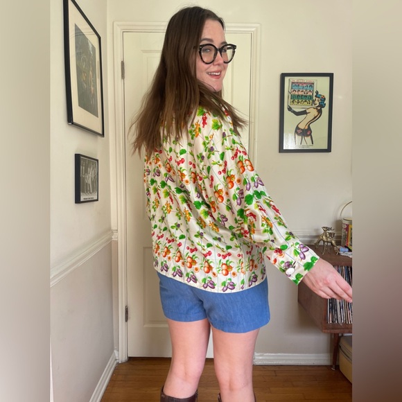 90s Vintage Gianni Versace Fruit Print Silk Blouse - Picture 4 of 13